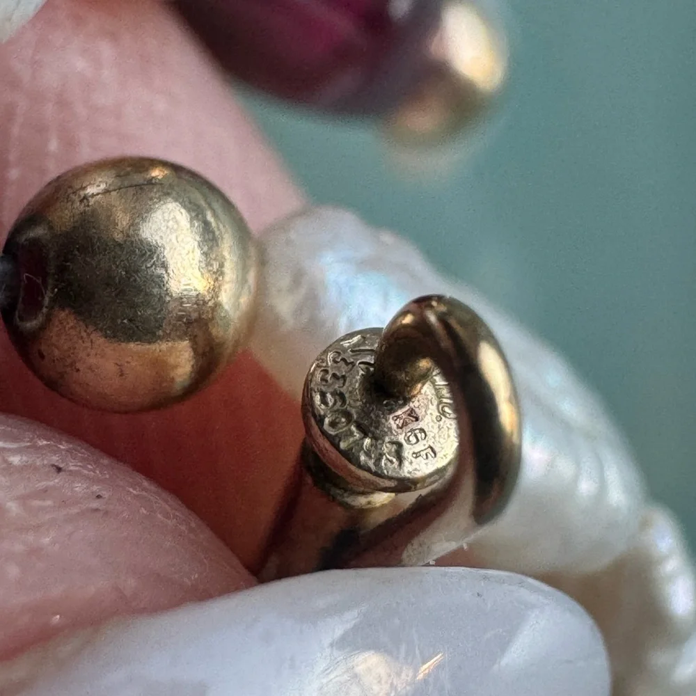 14k gold filled natural seed pearls and garnet long necklace - Picture 4 of 10